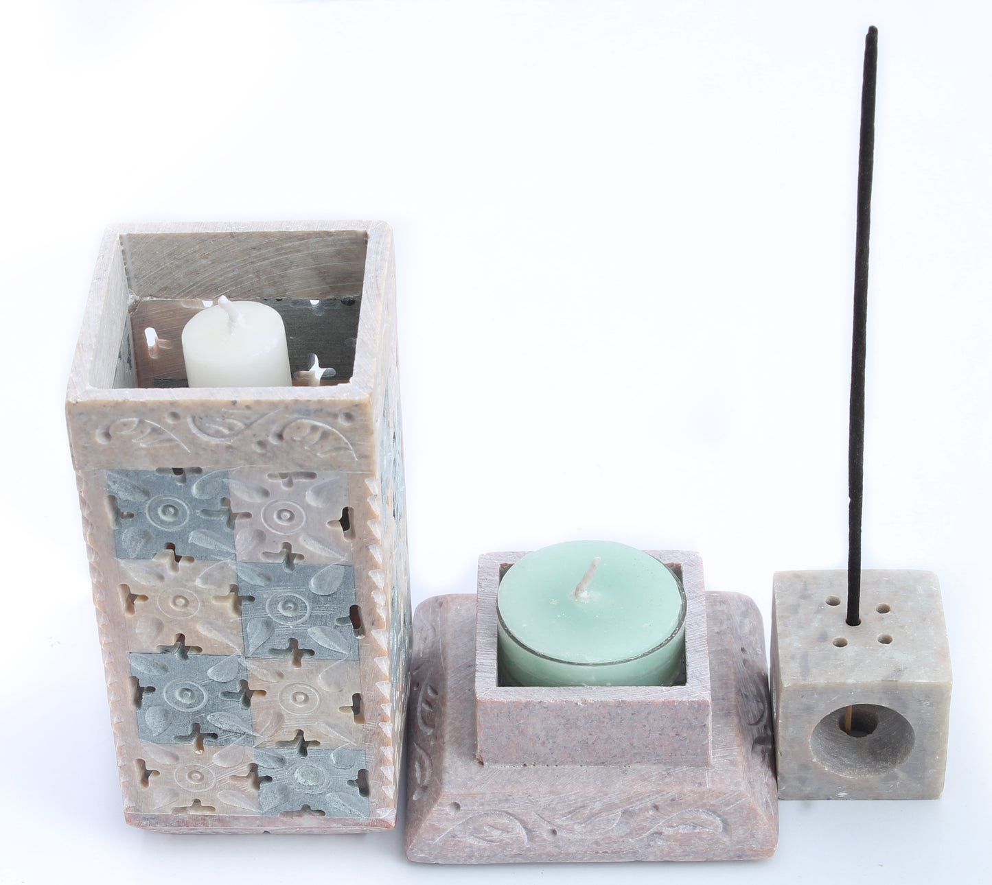 SAVON Stone Incense Stick Holder Palo Santo Holder with Cover 3 Parts tealight Stand Aromatherapy Plastic Free