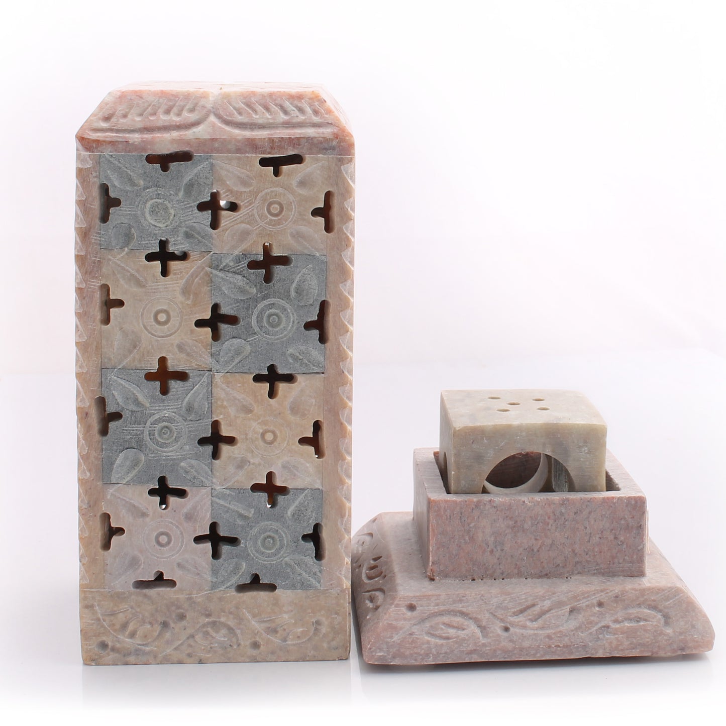 SAVON Stone Incense Stick Holder Palo Santo Holder with Cover 3 Parts tealight Stand Aromatherapy Plastic Free