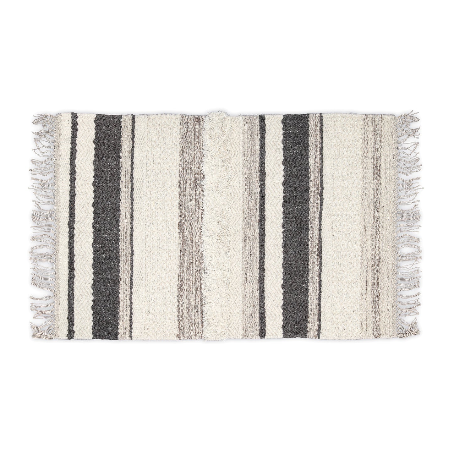 Hand Woven Wool Area Rug  Woven Gray White Stripes 1216