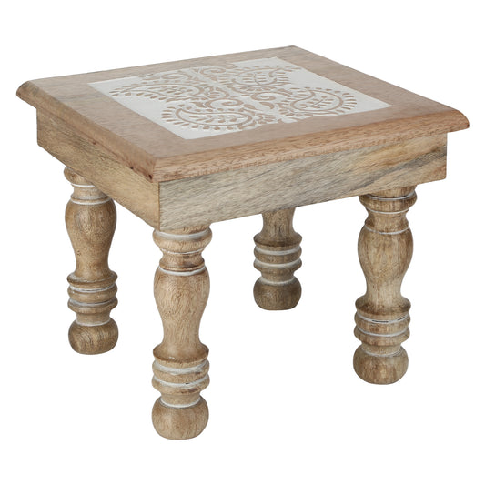 Wooden Step Stool Small Footstool footrest Table White Paisely
