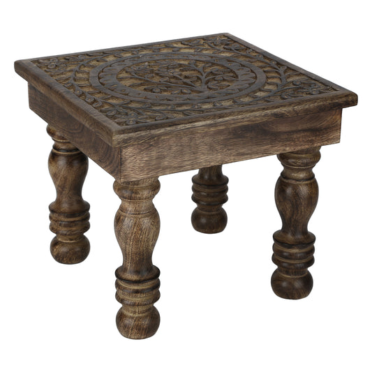 Wooden Step Stool Small Footstool footrest Table Flowers Tree of Life