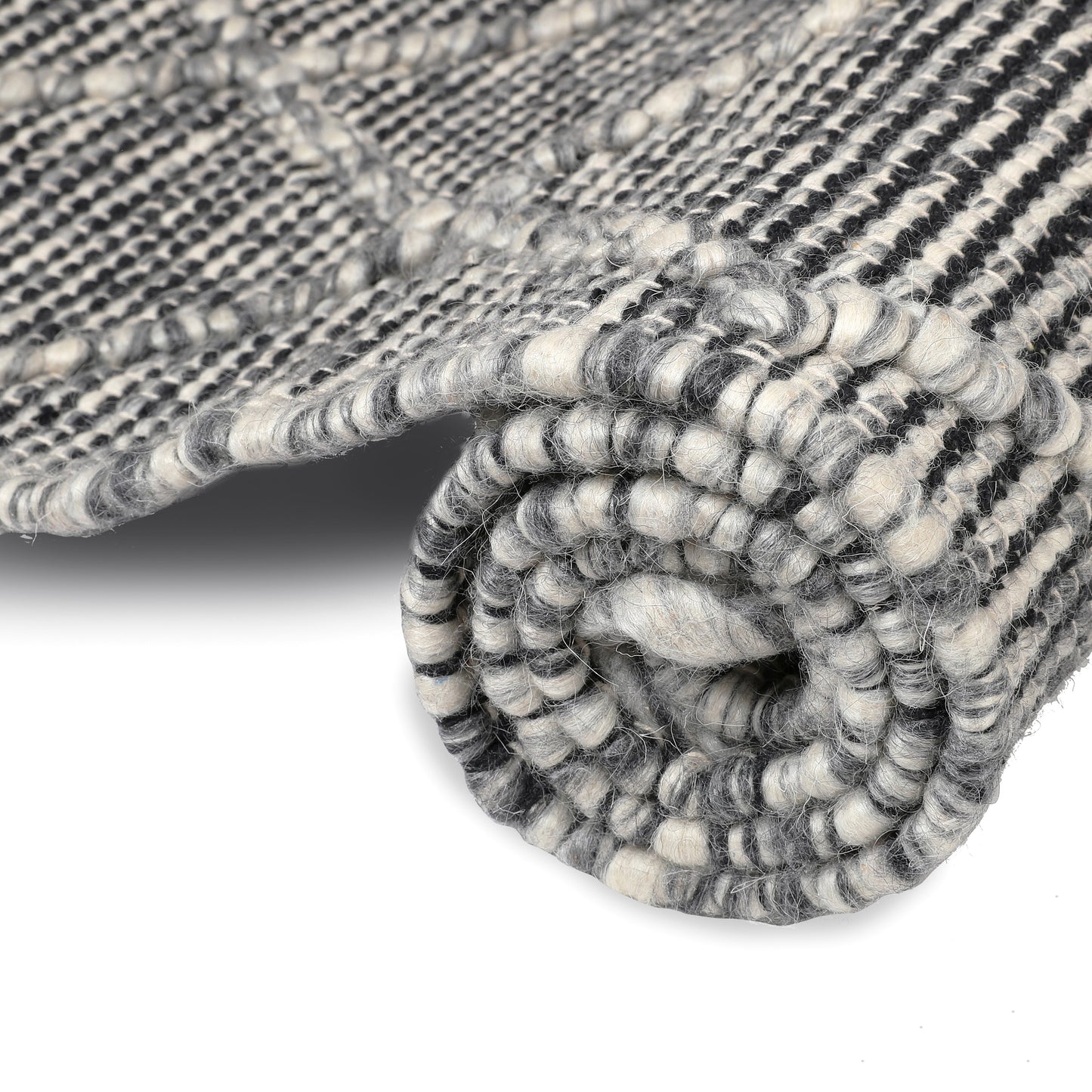 Hand Wool Area Rug Woven Black Gray Harlequin Frills 1196