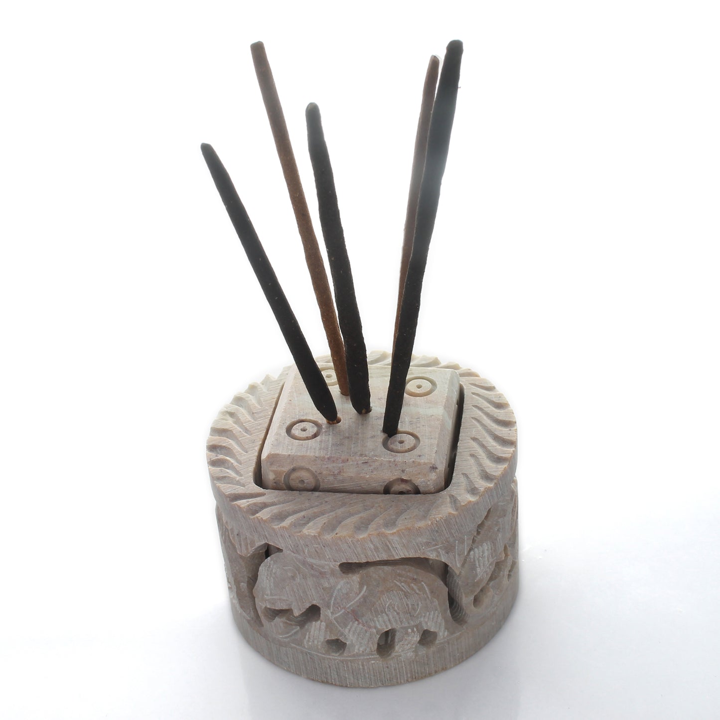 SAVON Stone Incense Holder for Stick Cones Frankincense Palo Santo Round Elephant( brown)