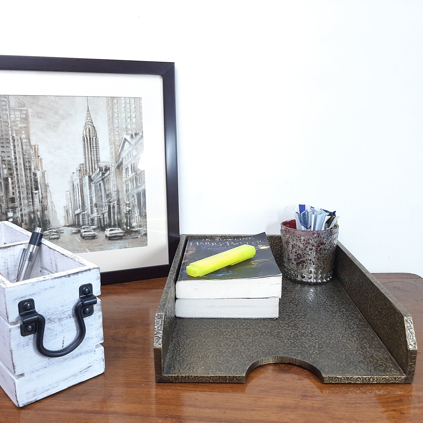 Paper Tray Black Golden Fleur De Lis Wood Letter Size Home Office Desk Tray