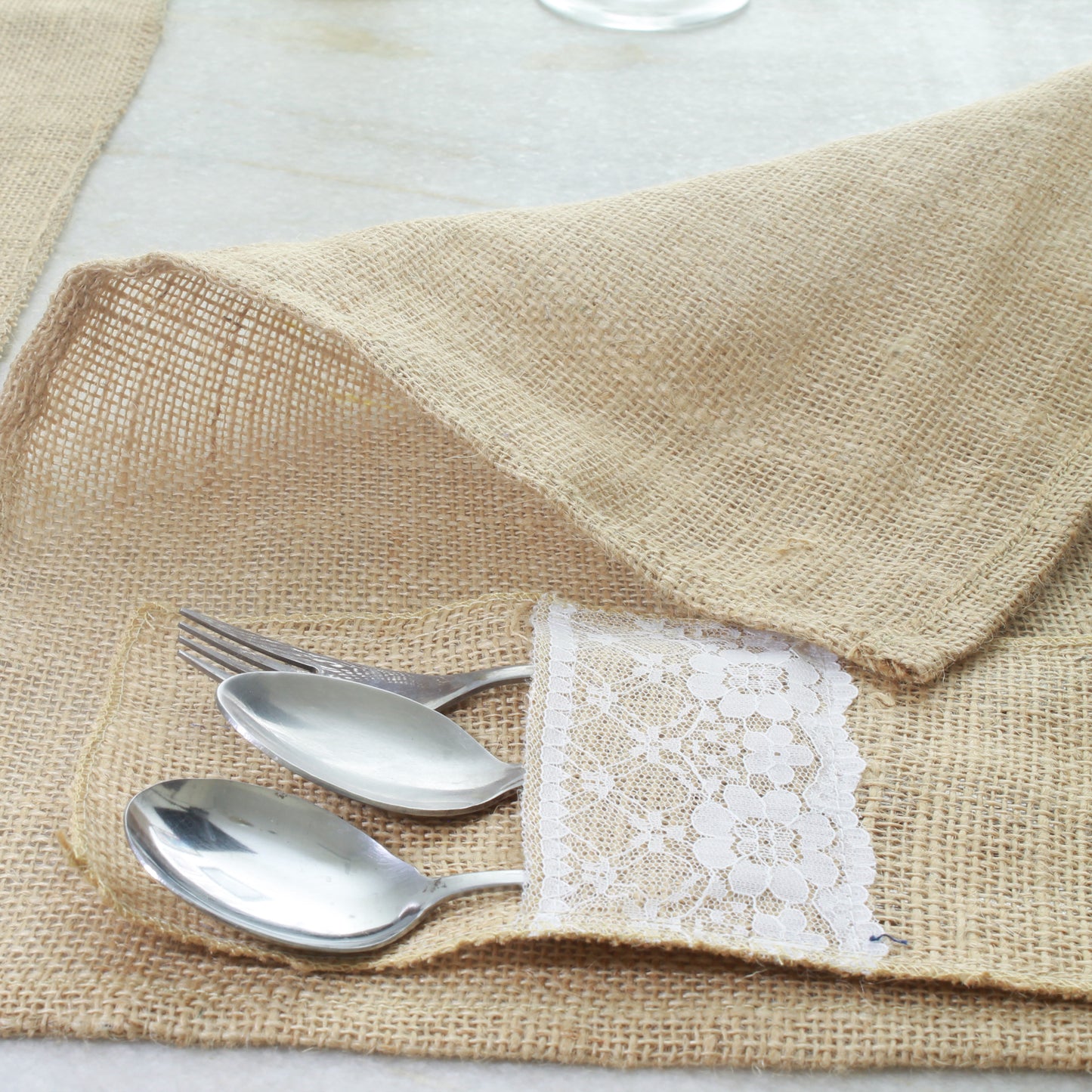 Jute Table Runner with 6 Table Mats 6 Cutlery Holders Rustic 13 Piece Set