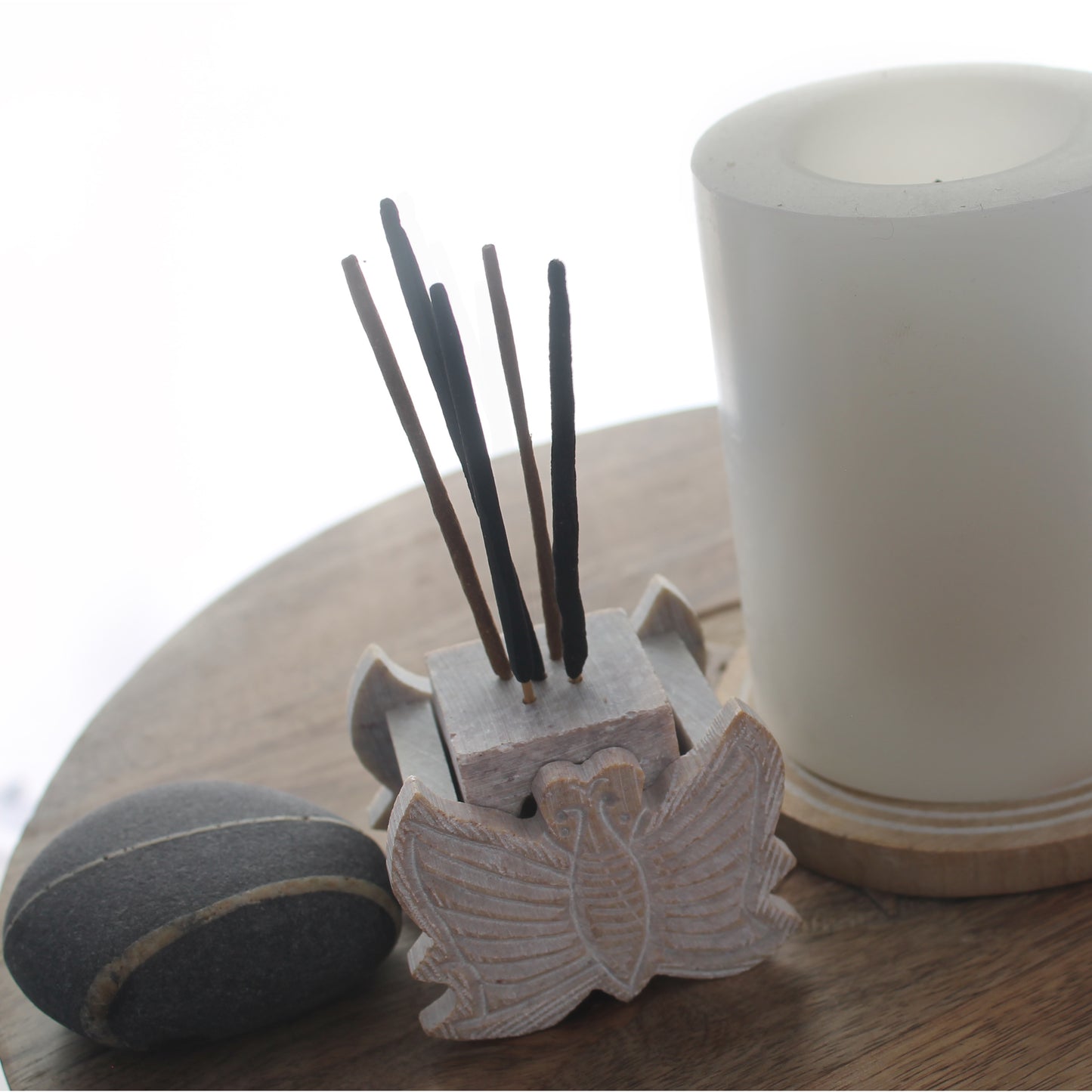 SAVON Stone Incense Holder for Stick Cones Frankincense Palo Santo Butterfly