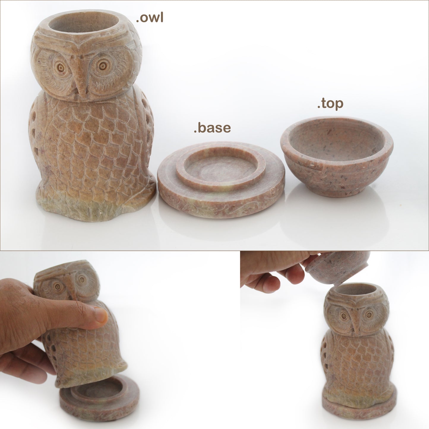 SAVON Stone Essential Oil Diffuser Owl tealight Stand Handmade Aromatherapy Non Electric Plastic Free