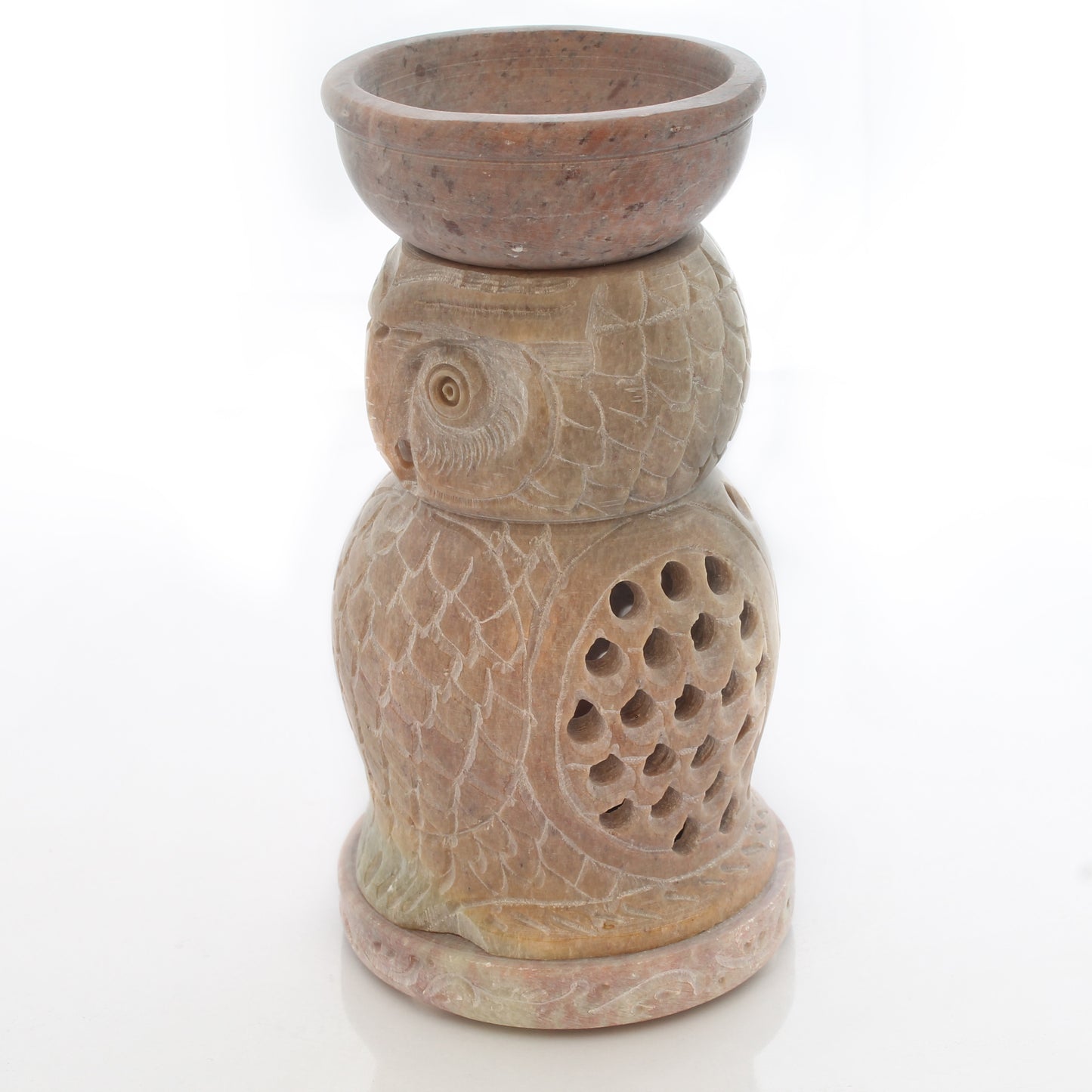 SAVON Stone Essential Oil Diffuser Owl tealight Stand Handmade Aromatherapy Non Electric Plastic Free