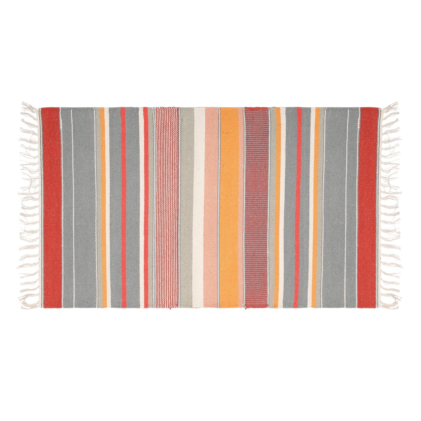 Cotton Flatweave Area Rug Woven Multi Color Stripes 1172