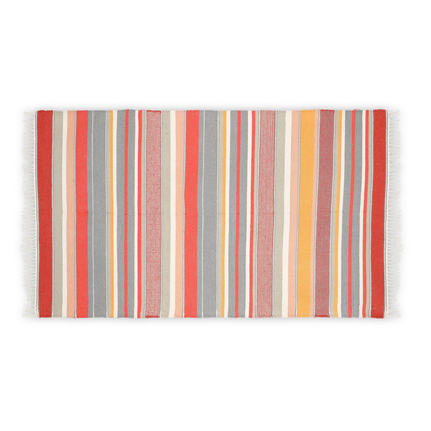 Cotton Flatweave Area Rug Woven Multi Color Stripes 1172