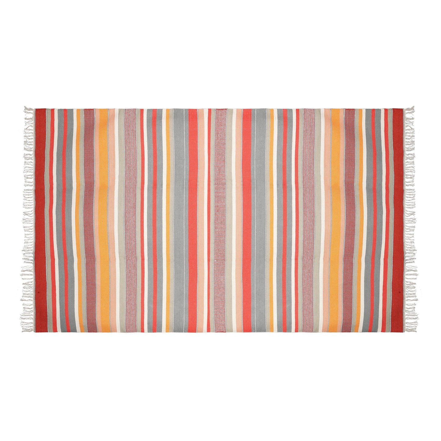 Cotton Flatweave Area Rug Woven Multi Color Stripes 1172