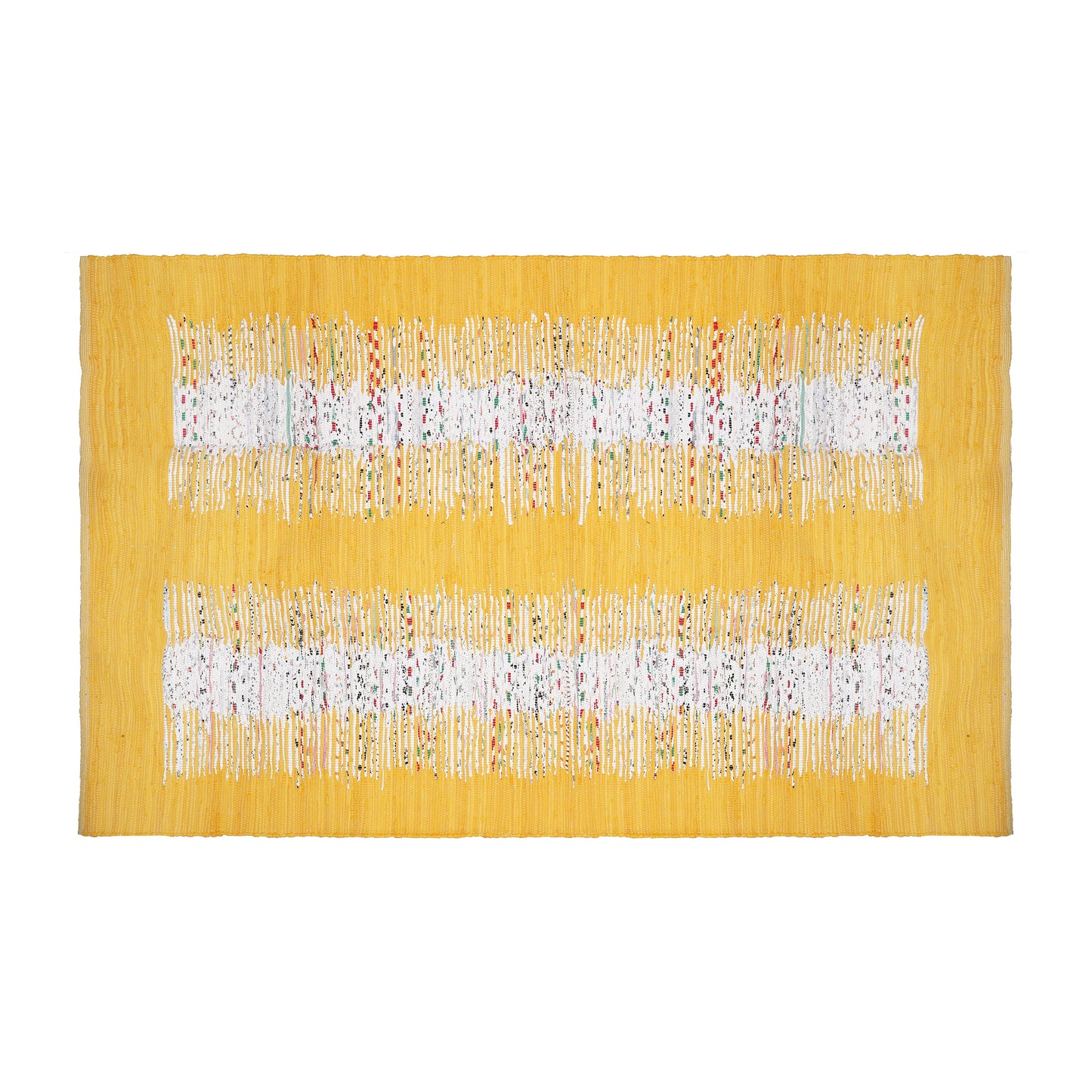 Cotton Flatweave Area Rug  Woven Mustard Ikat Boho 1176