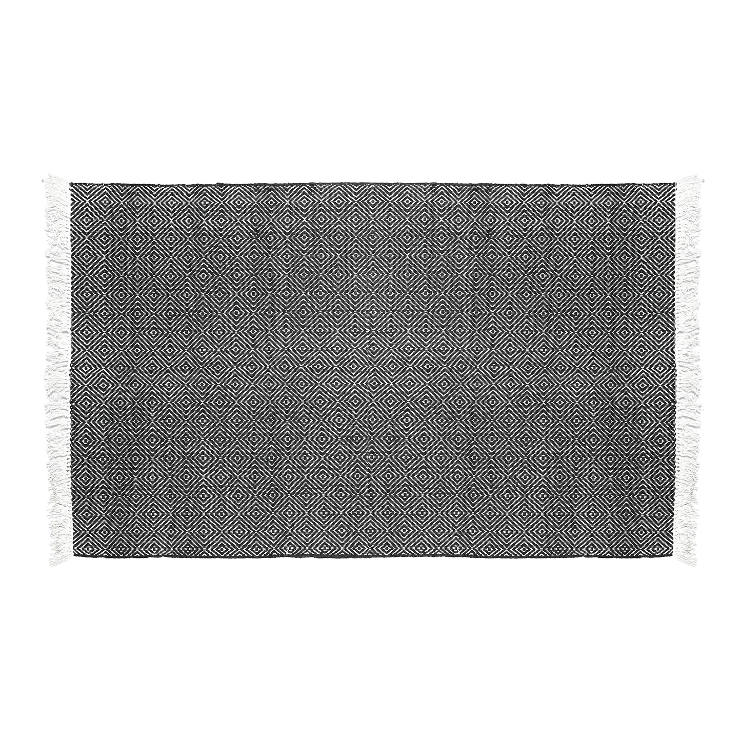 Cotton Area Rug Woven Black White argyle Frills 1188