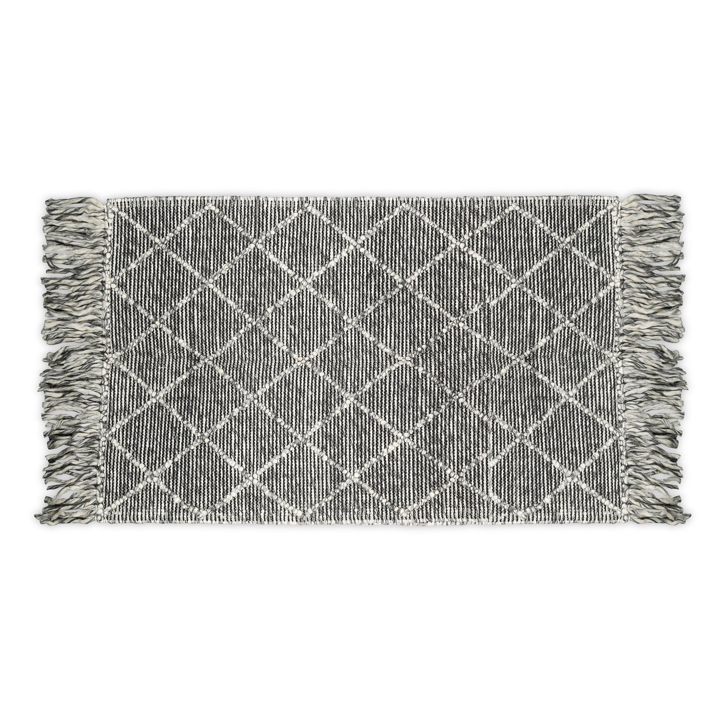 Hand Wool Area Rug Woven Black Gray Harlequin Frills 1196