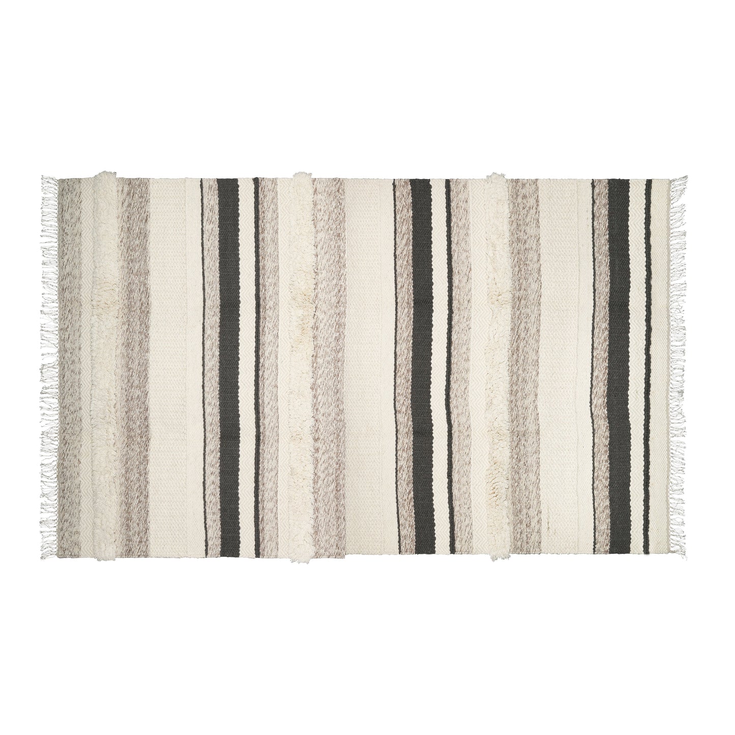 Hand Woven Wool Area Rug  Woven Gray White Stripes 1216