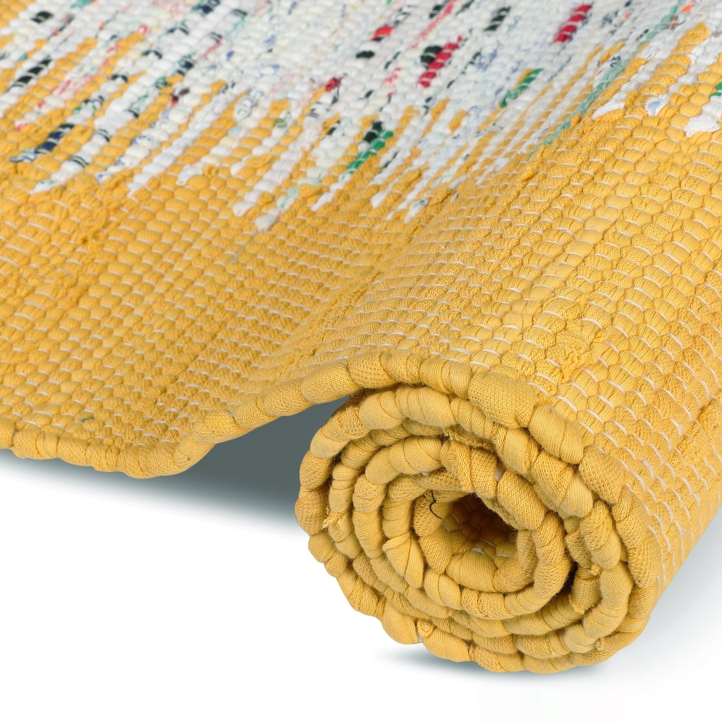 Cotton Flatweave Area Rug  Woven Mustard Ikat Boho 1176