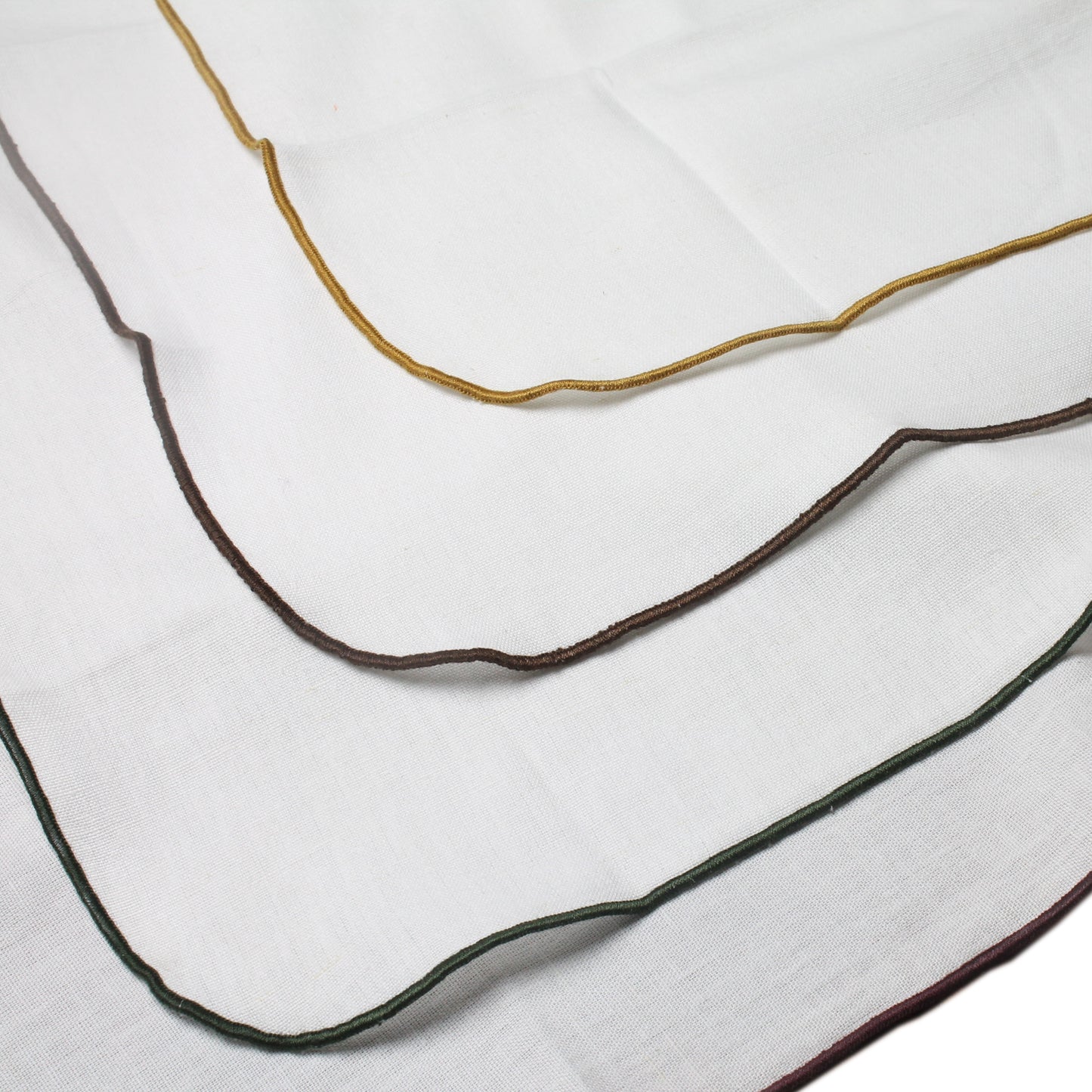 Cotton Cloth Table Napkin White 18x18 inch with Colored Border Trim Set of 4 Gold Green Brown Coffee