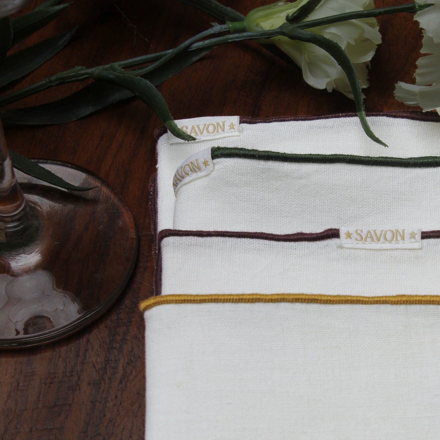 Cotton Cloth Table Napkin White 18x18 inch with Colored Border Trim Set of 4 Gold Green Brown Coffee