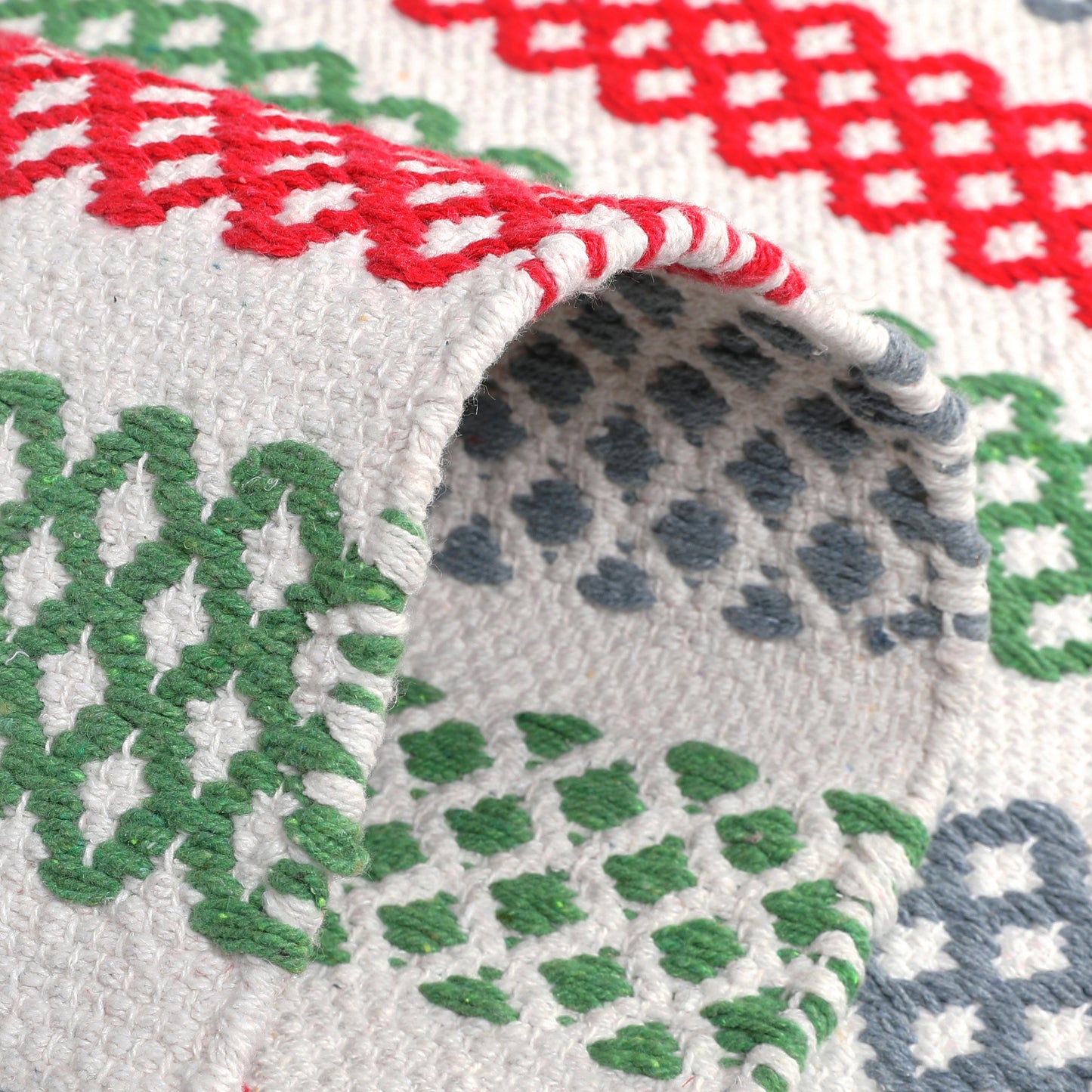 Hand Woven Cotton Flatweave Area Rug  Geometric Boho 1141