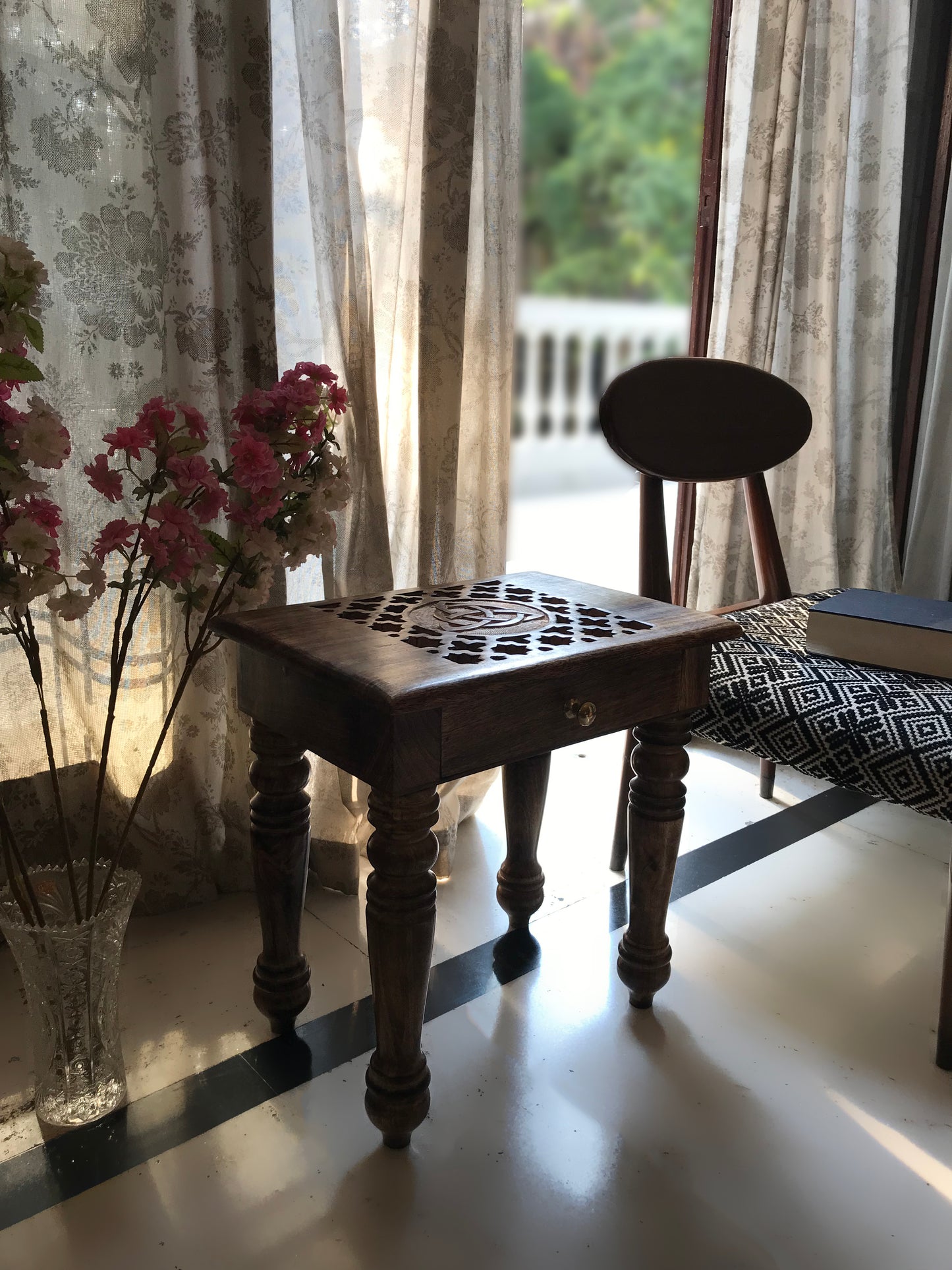 Solid Wood Side end Table Square Geometric Art Deco