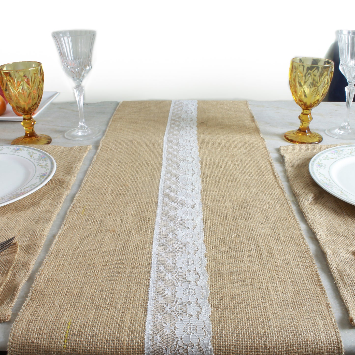 Jute Table Runner with 6 Table Mats 6 Cutlery Holders Rustic 13 Piece Set