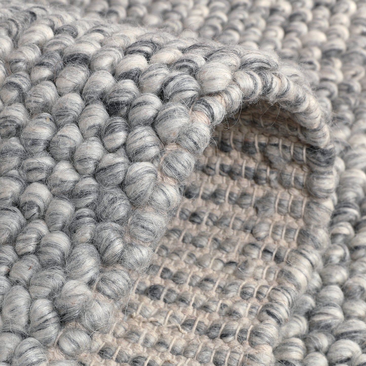 Hand Wool Area Rug  Gray Woven Straw Weave Pattern  1200