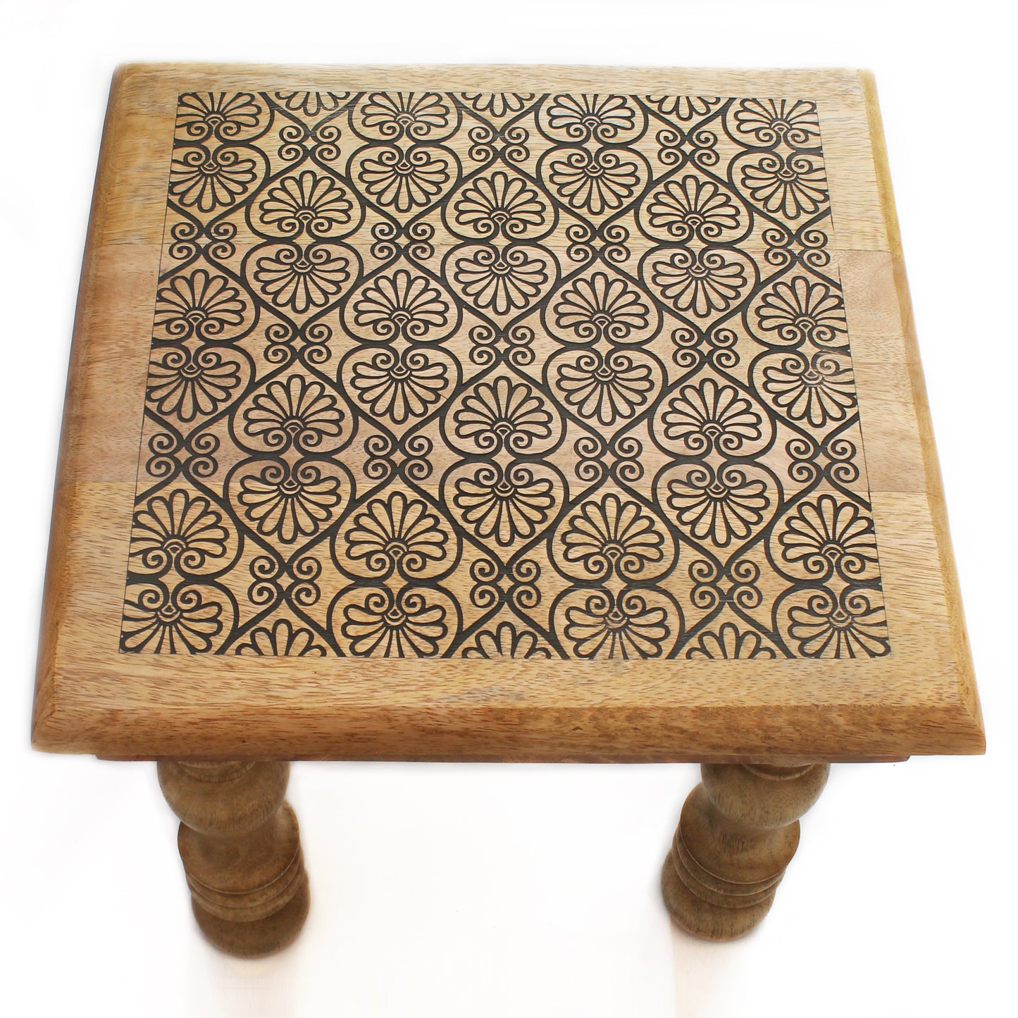 SAVON Wood Stool Footrest Footstool Adults Small Table Gray Victorian Flowers