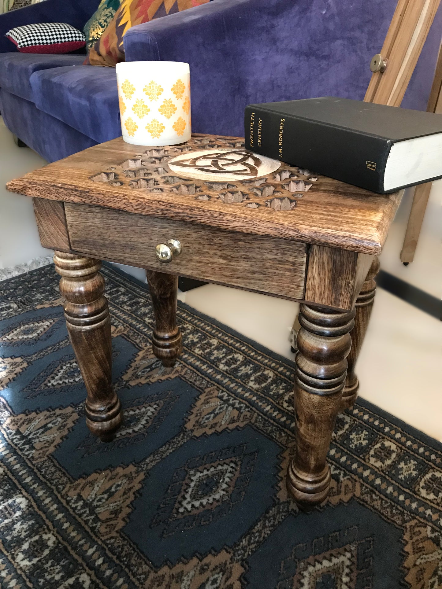 Solid Wood Side end Table Square Geometric Art Deco